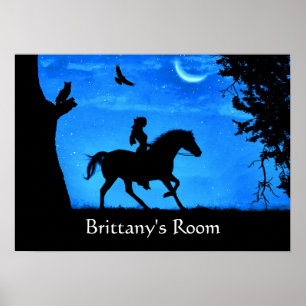 Cute Fantasy Horse Owl and Rider Poster
