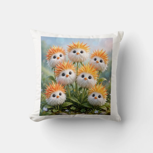 Cute Fantasy Kuiken Bloemen Tuin Kussen (Voorkant)