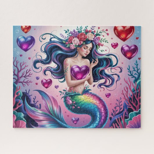 Cute Fantasy Mermaid With Hearts Legpuzzel (Horizontaal)