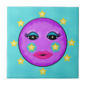 Cute Fantasy Paarse Moon Face Stars Tegeltje (Voorkant)