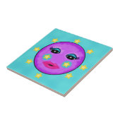 Cute Fantasy Paarse Moon Face Stars Tegeltje (Zijkant)