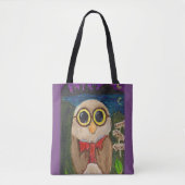 Cute Fantasy Reader Owl Folk Art Tote Bag (Voorkant)