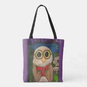Cute Fantasy Reader Owl Folk Art Tote Bag (Achterkant)