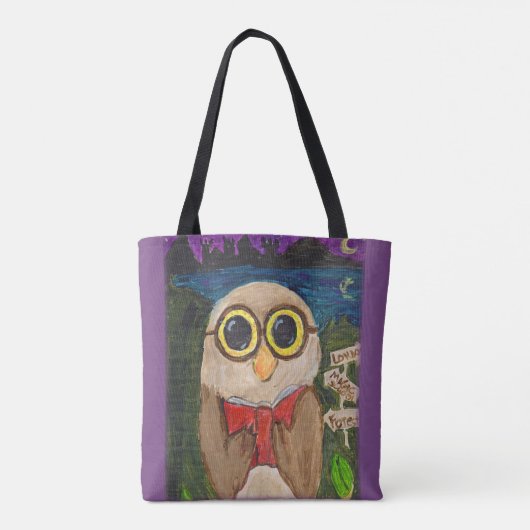 Cute Fantasy Reader Owl Folk Art Tote Bag (Achterkant)
