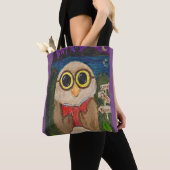 Cute Fantasy Reader Owl Folk Art Tote Bag (Dichtbij)