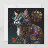 Cute fantasy steampunk cat en bloemen AI art (Voorkant)