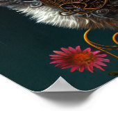 Cute fantasy steampunk cat en bloemen AI art Poster (Hoek)