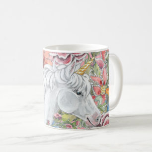 Cute Fantasy Unicorn Pink Tropical Floral Giral Koffiemok