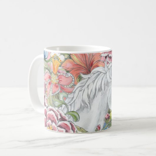 Cute Fantasy Unicorn Pink Tropical Floral Girly Koffiemok (Voorkant links)