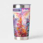 Cute fantasy unicorn voegt naam toe geïsoleerde drinkbeker (Links)