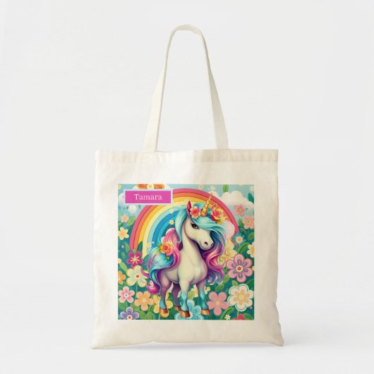 Cute fantasy unicorn voegt naam toe tote bag (Voorkant)