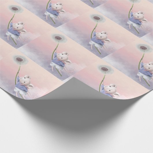 Cute Fantasy Waterverf Mouse Dandelion Flying Cadeaupapier (Hoek)