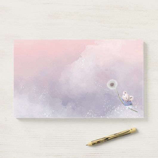 Cute Fantasy Waterverf Mouse Dandelion Flying Post-it® Notes (Op bureau)