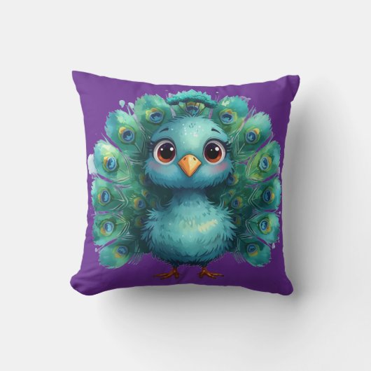Cute Fantasy whimsical Blue Peacock Kussen (Voorkant)
