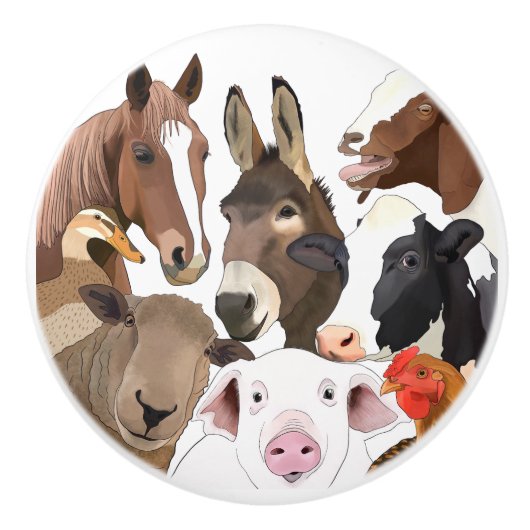Cute Farm Animal Portrait Keramische Knop (Voorkant)