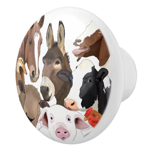 Cute Farm Animal Portrait  Keramische Knop (Rechts)