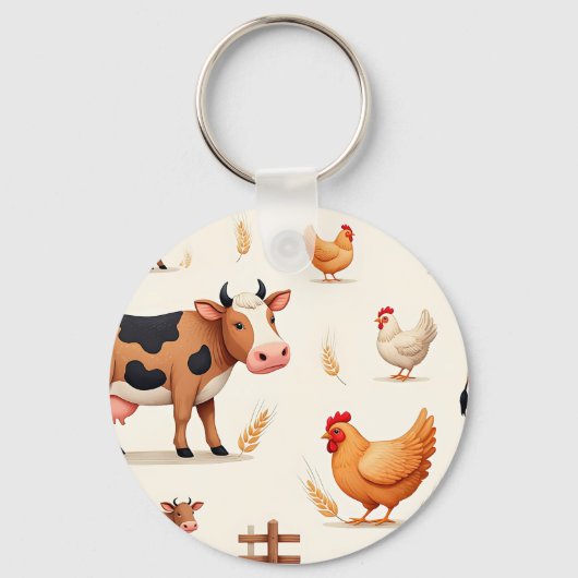 Cute Farm Animals Barn Pattern Sleutelhanger (Voorkant)