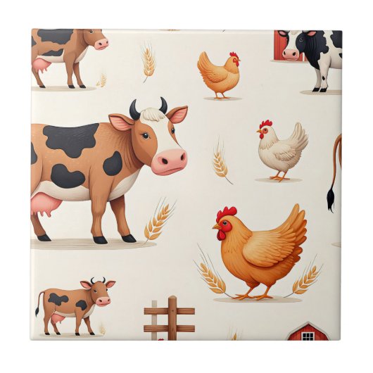 Cute Farm Animals Barn Pattern Tegeltje (Voorkant)