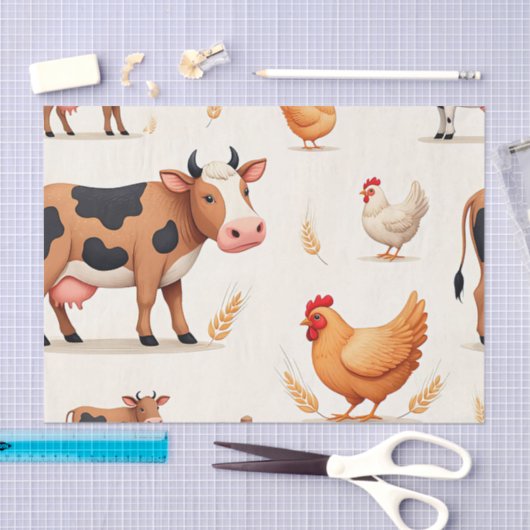 Cute Farm Animals Barn Pattern Tissuepapier (Craft)