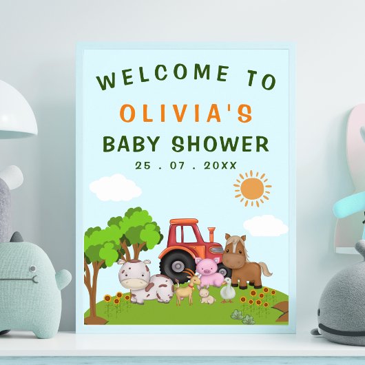 Cute Farm Animals Gender Neutral Baby Shower Poster