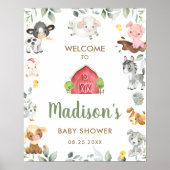 Cute Farm Animals Greenery Baby shower Welcome Poster (Voorkant)