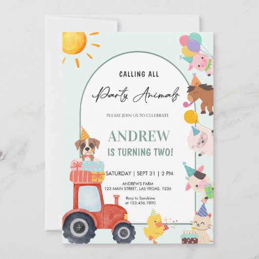 Cute Farm Animals in Birthday Kaart (Voorkant)