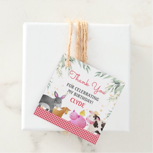 Cute Farm Animals Red Gingham Hartelijk dank Bedankjes Labels (In situ)