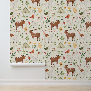 Cute Farm Baby Animals with Boho Florals #11 Behang