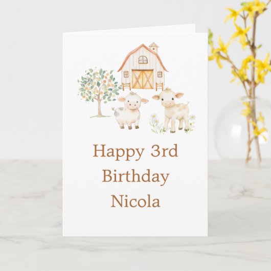 Cute Farm Barn Cows Birthday Party Kaart (Gele Bloem)