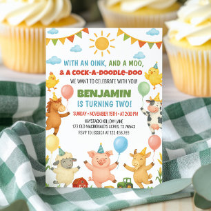 Cute Farm Barnyard Animals Kids Verjaardagsfeestje Kaart