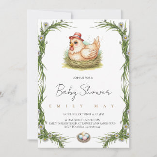 ِCute Farm Chicken Baby Shower  Kaart