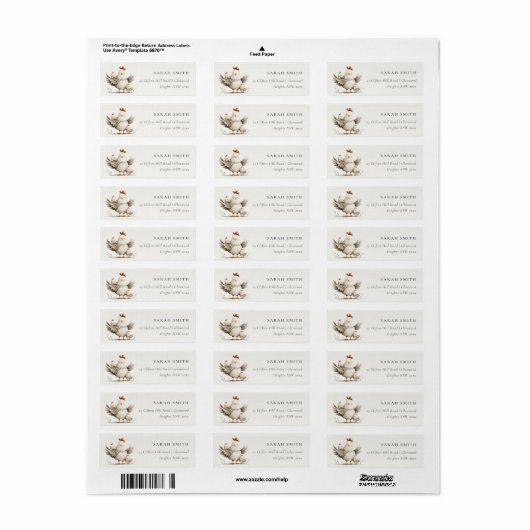 Cute Farm Mum and Baby Chick Floral Address Etiket (Full Sheet)