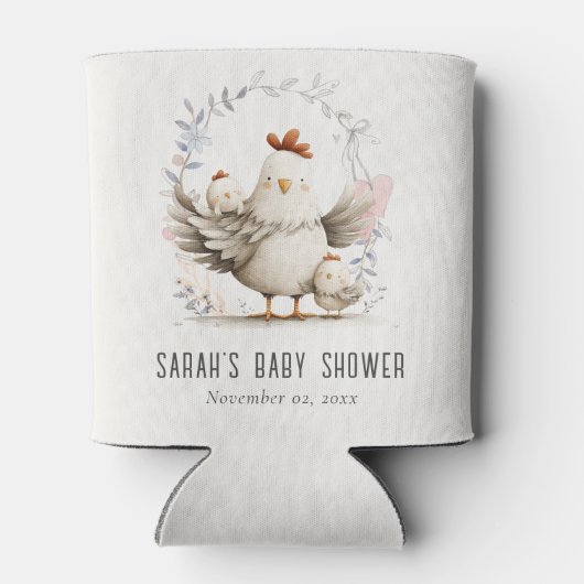 Cute Farm Mum and Baby Chick Floral Baby Shower Blikjeskoeler (Achterkant)