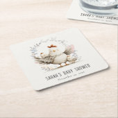 Cute Farm Mum and Baby Chick Floral Baby Shower Kartonnen Onderzetters (Schuin)