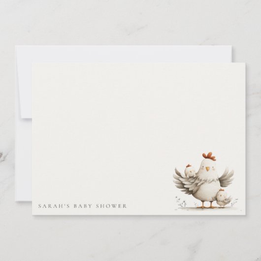 Cute Farm Mum and Baby Chick Floral Baby Shower Notitiekaartje (Voorkant)