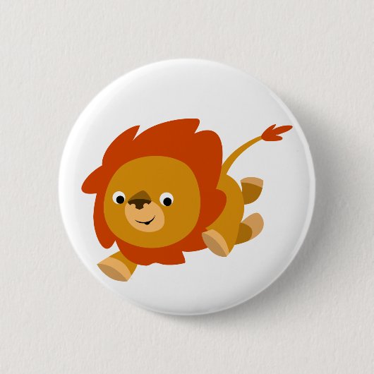 Cute Fast Cartoon Lion Button Badge (Voorkant)