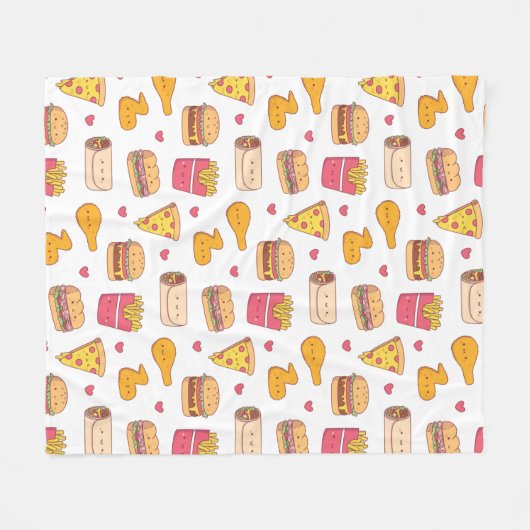 Cute Fast Food Doodles Pattern Fleece Deken (Voorkant (Horizontaal))