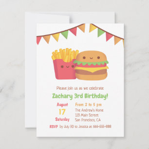 Cute Fast Food Fries and Burger Birthday Party Kaart