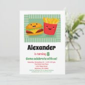 Cute Fast Food Hamburger Fries Birthday Invitation Kaart (Staand voorkant)