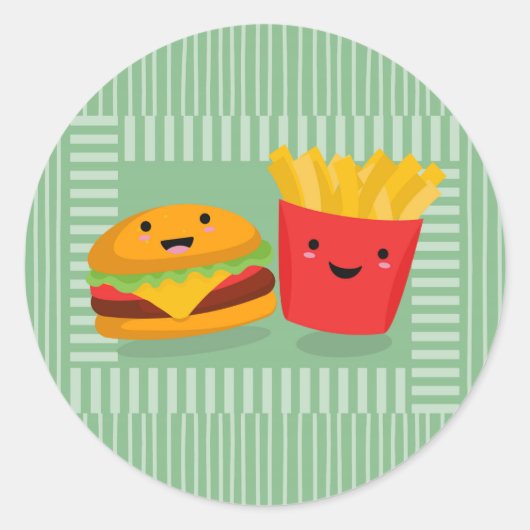 Cute Fast Food Hamburger Fries Ronde Sticker (Voorkant)