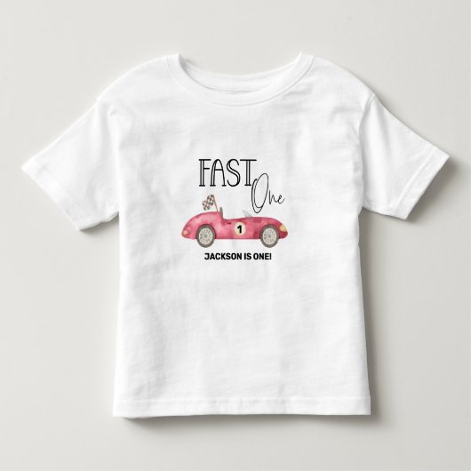 Cute FAST ONE Rode Race auto 1e verjaardag Kinder Shirts (Voorkant)