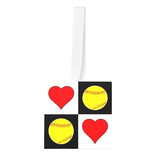 Cute Fastpitch Softball & Heart Checkered Pattern Decoratie (Voorkant)