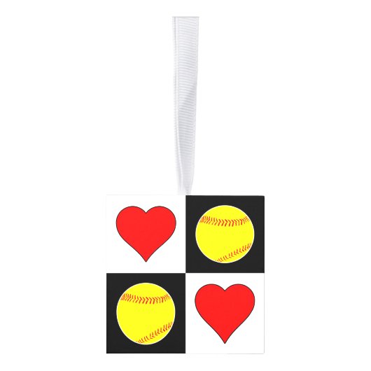 Cute Fastpitch Softball & Heart Checkered Pattern Decoratie (Rechts)