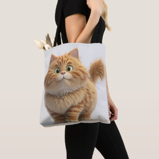 CUTE FAT CARTOON ORANJE TABBY CAT TOTE BAG