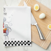 Cute Fat French Chef Caricature Black White Checks Theedoek (Quarter Fold)