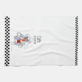 Cute Fat French Chef Caricature Black White Checks Theedoek (Horizontaal)