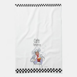 Cute Fat French Chef Caricature Black White Checks Theedoek