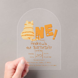 Cute Fat Orange Cat 1st Birthday Acryl Uitnodigingen