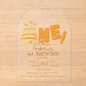 Cute Fat Orange Cat 1st Birthday Acryl Uitnodigingen (Voorkant)