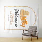 Cute Fat Orange Cat 1st Birthday Backdrop Wandkleed (In Situ (horizontaal))